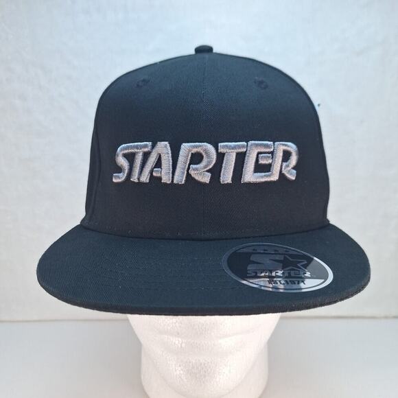 Starter STAR-FIT Flat Brim Hat Cap Fitted Small/Medium Black Gray Logo - Picture 1 of 8